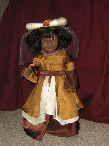 May wearing Tiana's brown/medieval "masquerade" dress from The Princess and the Frog